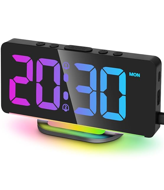 Réveil miroir LED RGB Goxiry avec affichage coloré