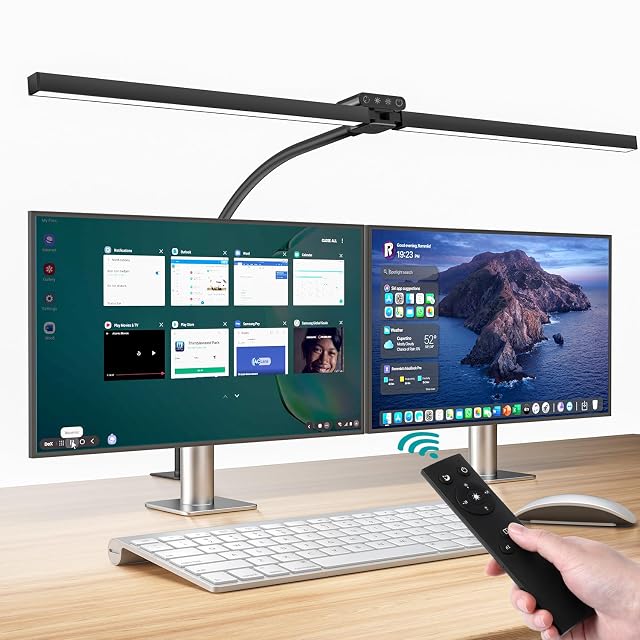 Lampe de bureau LED à deux têtes vatato éclairant un large bureau