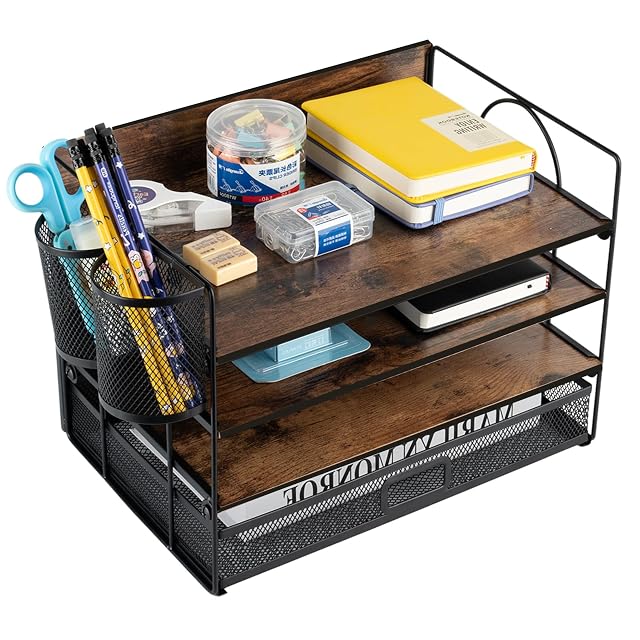 Organiseur de bureau ZNMYDMT bois et métal à 4 niveaux