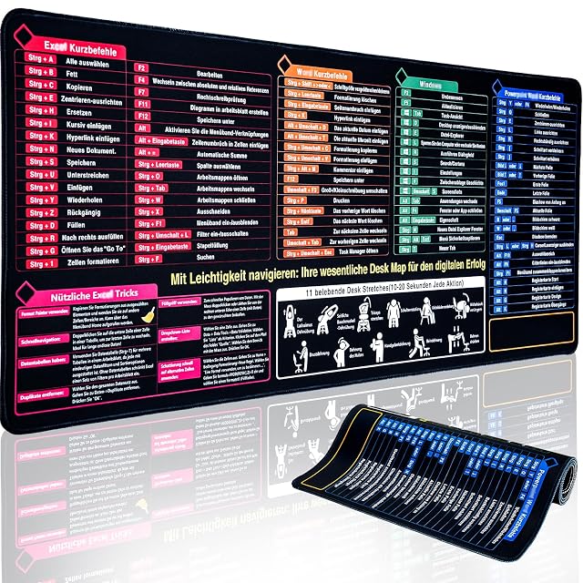 Tapis de bureau XXL Gokemuak imprimé avec raccourcis clavier