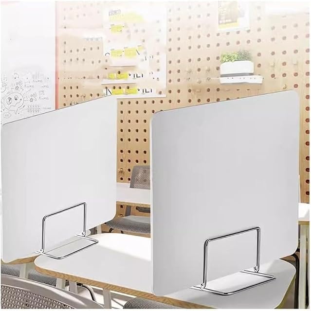 Panneau séparateur de bureau en PVC gris opaque Kanduo monté sur un bord de bureau