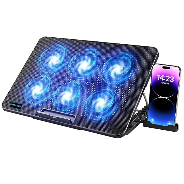 Tapis de refroidissement pour portable LIANGSTAR avec six ventilateurs et un portable surélevé