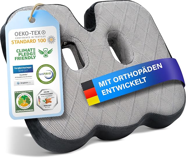 Coussin d'assise profilé en mousse à mémoire Healthfix avec poignée de transport