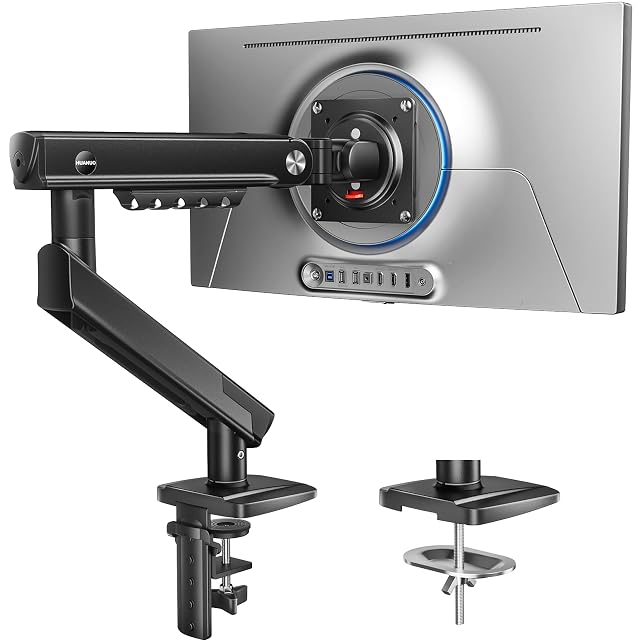 Bras de moniteur à ressort à gaz HUANUO monté sur un bord de bureau