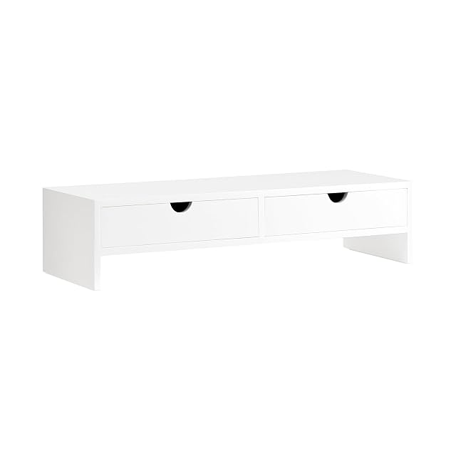 Socle de moniteur SoBuy en finition bois avec deux tiroirs