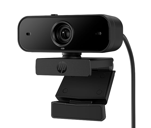 Webcam HP 1080P avec cache de confidentialité montée sur un moniteur